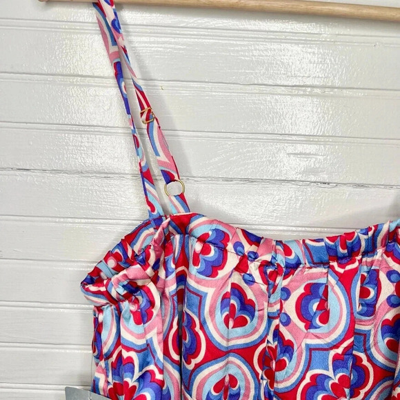 Melloday Printed Wide Leg Patterned Pocket Jumpsuit Size XL Red Blue - Picture 8 of 12